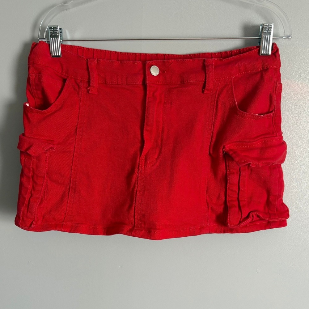 SHEIN Curve Red Cargo Mini Skirt Women 1XL Utility Demin